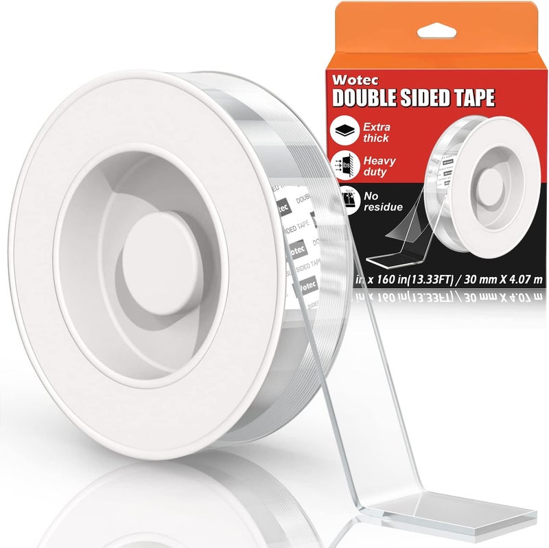 WOTEK Extra Large Double Sided Tape Heavy Duty Removable 1.18 Inch x 160 Inch, Clear & Tough Nano Tape, Multipurpose Mounting Tape Picture Hanging Strips Adhesive for Poster Carpet - Image 1